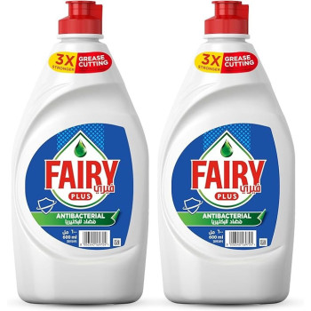 Fairy Plus Antibacterial Dishwashing Liquid Soap With Alternative Power To Bleach, Pack Of 2 x 600 Ml