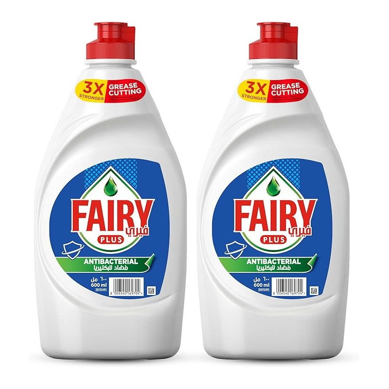 Fairy Plus Antibacterial Dishwashing Liquid Soap With Alternative Power To Bleach, Pack Of 2 x 600 Ml