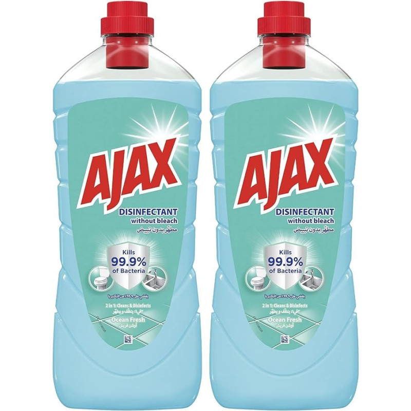 Ajax 2 In 1 Antibacterial All Purpose Disinfectant Cleaner, Kills 99.9 Percent Of Germs, Ocean Fresh Floor Cleaner, Bleach Free, 1.5L x Pack Of 2
