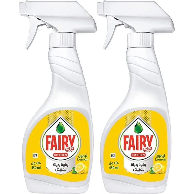 Fairy Kitchen Spray With Alternative Power To Bleach For Dishes And Kitchen Surfaces, Lemon, 450 ml, Dual Pack