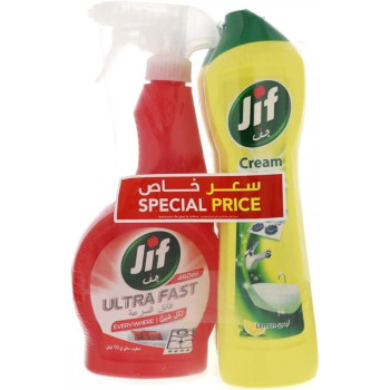 Jif Lemon Cream Cleaner 500 ml x 2 Pcs Plus Ultra Fast Cleaner Spray, 460ml
