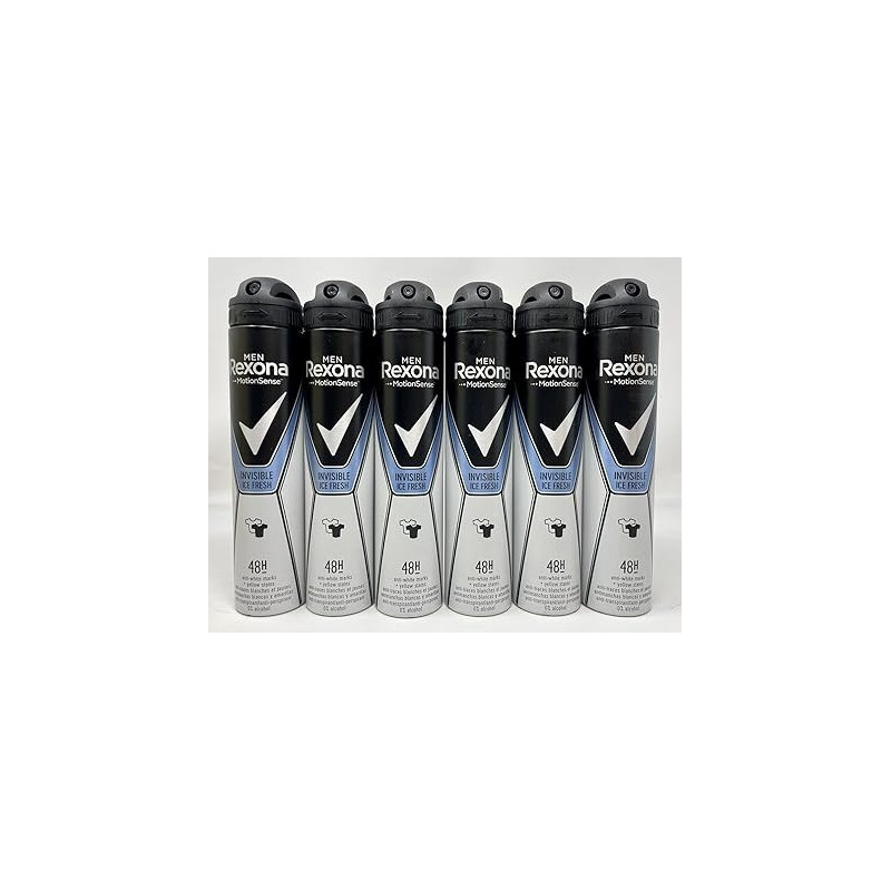 Rexona Invisible Deodorant Aerosol Antiperspirant For Men Ice 200 ml, Pack Of 6