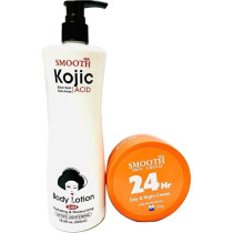 Smooth Kojic Acid Body Lotion 24hr Hydrating And Moisturizing Active Lightening 500 ml Plus Smooth Day And Night Cream 300 G