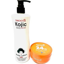 Smooth Kojic Acid Body Lotion 24hr Hydrating And Moisturizing Active Lightening 500 ml Plus Smooth Day And Night Cream 300 G