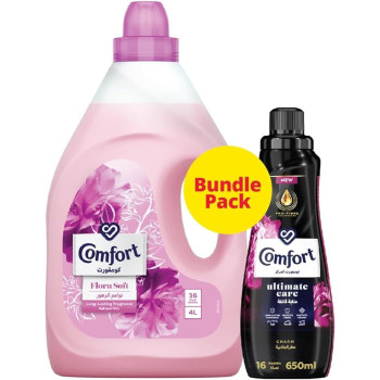 Comfort Concentrated Fabric Softener, Flora Soft And Charm, For Long-Lasting Fragrance, 4L Plus 650 ml