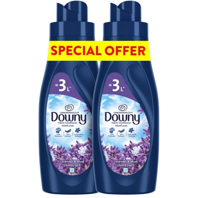 Downy Fabric Conditioner, Concentrate, Lavender And Musk Variant, Colour Protection, More Softness, Longer Lasting Freshness, 1L, Equal To 3L Downy Dilute, 2 x 1 Litre
