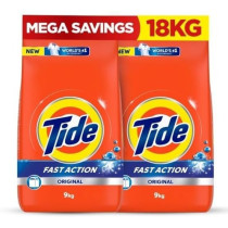Tide Fast Action Laundry Detergent Powder, 9 Kg x 2, Dual Pack, 18 kg