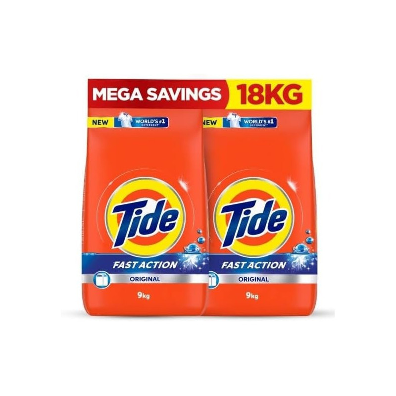 Tide Fast Action Laundry Detergent Powder, 9 Kg x 2, Dual Pack, 18 kg