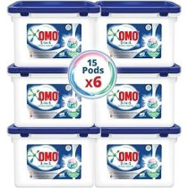 Omo 3-In-1 Laundry Capsules, Eucalyptus, 15 Pcs, Pack Of 6
