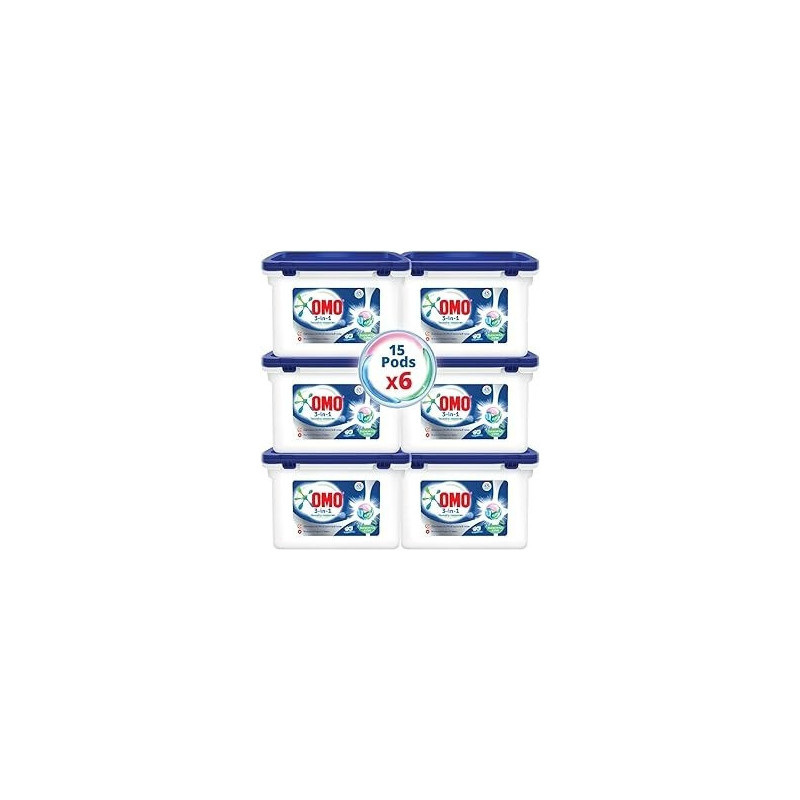 Omo 3-In-1 Laundry Capsules, Eucalyptus, 15 Pcs, Pack Of 6