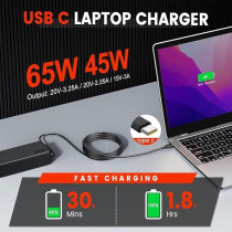 Sheivulo 65W, 45W USB C Charger For Lenovo Thinkpad Yoga HP Chromebook Power Supply For Dell Latitude XPS Huawei Laptop Pc Type C Charger Adapter For MacBook Pro Air, Asus, Acer, Samsung, Google