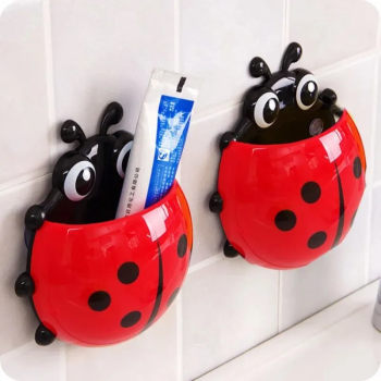 2Pcs Cute Ladybug Shape Toothpaste Toothbrush Holder, Toilet Bathroom Rack