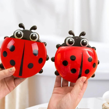 2Pcs Cute Ladybug Shape Toothpaste Toothbrush Holder, Toilet Bathroom Rack