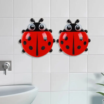2Pcs Cute Ladybug Shape Toothpaste Toothbrush Holder, Toilet Bathroom Rack