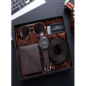 Men's Deluxe Gift Set - Watch, Wallet, Belt And Sunglasses - Stylish Accessories Collection and Perfect Birthday Gift Set