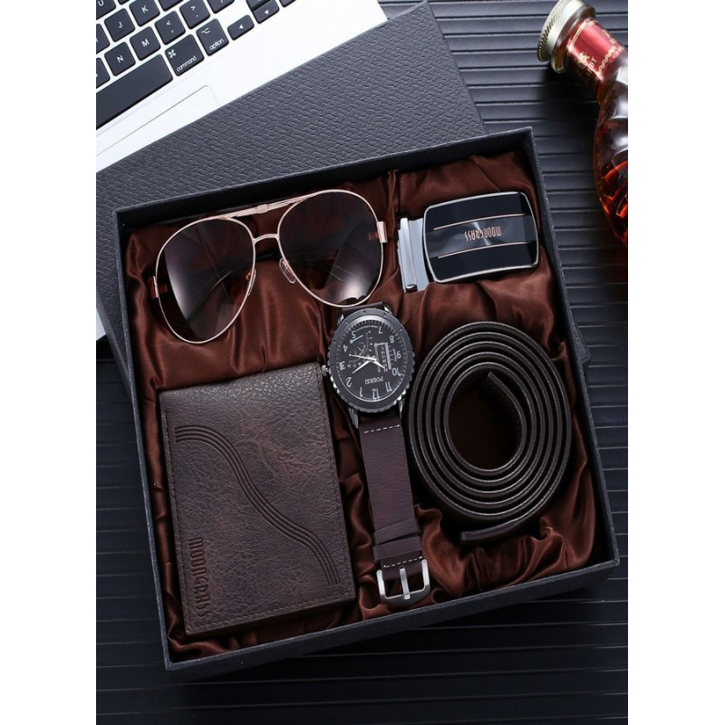 Men's Deluxe Gift Set - Watch, Wallet, Belt And Sunglasses - Stylish Accessories Collection and Perfect Birthday Gift Set