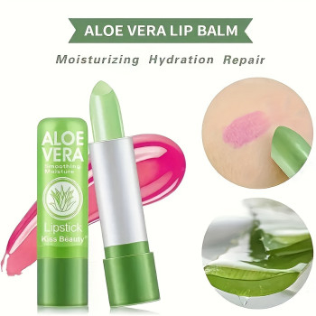 Kiss Beauty 2 Pcs Long-Lasting Color Changing Magic Lipstick, Lip Moisturizing Hydrating and Repairing Tinted Lip Care Gloss - Aloe Vera Lip Balm Stick