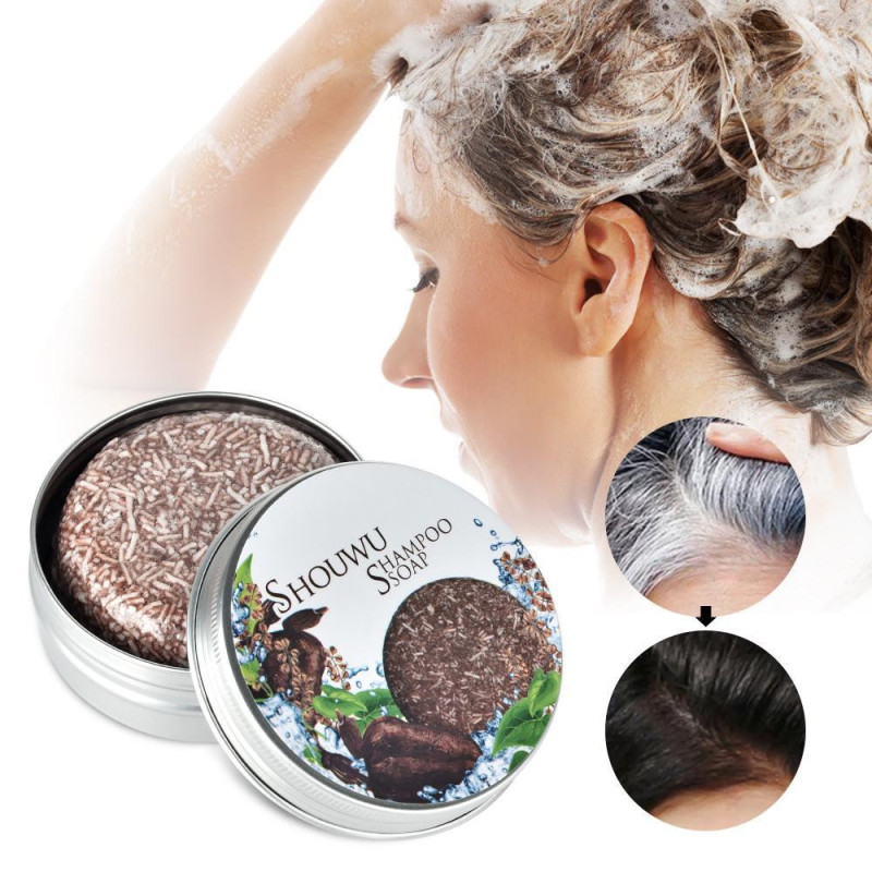 Shouwu Hair Darkening Shampoo Bar For Gray White Hair, Hair Dye Soap