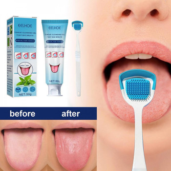 Eelhoe Tongue Cleaning Gel With Brush For Bad Breath, Mouth Cleansing Toothpaste Gel