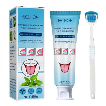 Eelhoe Tongue Cleaning Gel With Brush For Bad Breath, Mouth Cleansing Toothpaste Gel