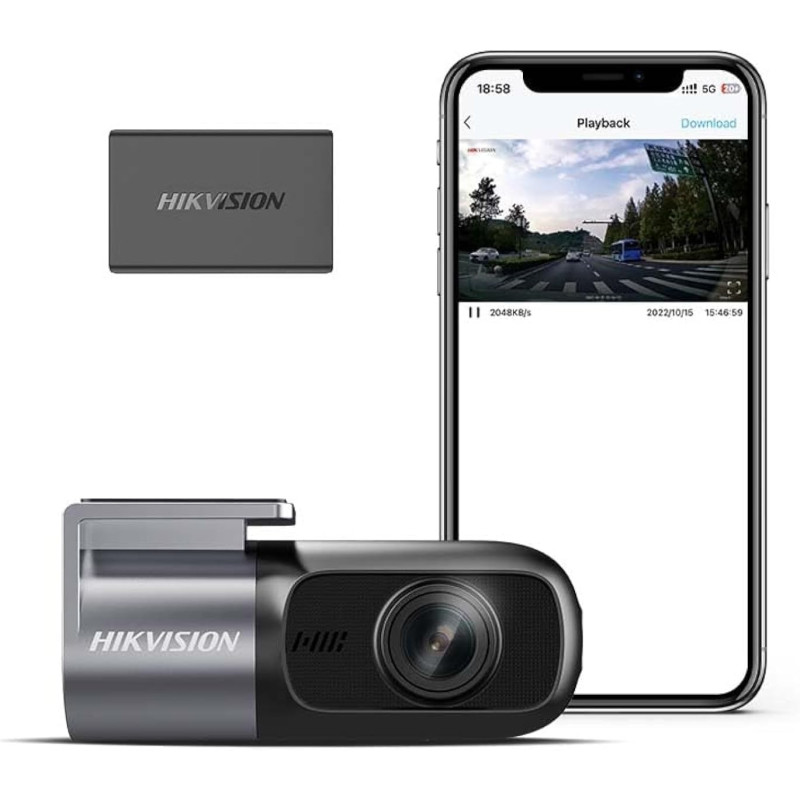Hikvision D1 Dashcam With 360 Degree rotation, 1080P, Wifi, Cigarette Adaptor Power, Loop Recording, Parking Monitoring, AE-DC2018-D1, Grey