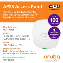 Aruba Instant On AP25 11ax 4x4 Wi-Fi Access Point With Wireless Technology, US Model, White