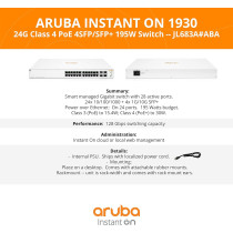 Aruba Networking Instant On Switch With 1930 24-Port Gb Ethernet 24 x GE PoE 195W, â€ŽJL683A#ABA, White