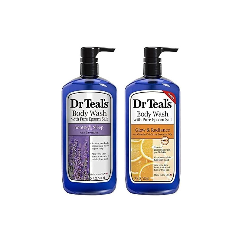 Dr Teal's Total Body Bliss Combo Of Lavender Soothe And Sleep With Vitamin C Glow And Radiance Body Wash Pack