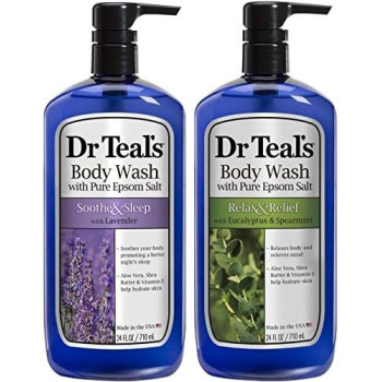 Dr Teal's Body Wash Combo Pack of 48 fl oz, Soothe And Sleep with Lavender and Relax And Relief with Eucalyptus And Spearmint