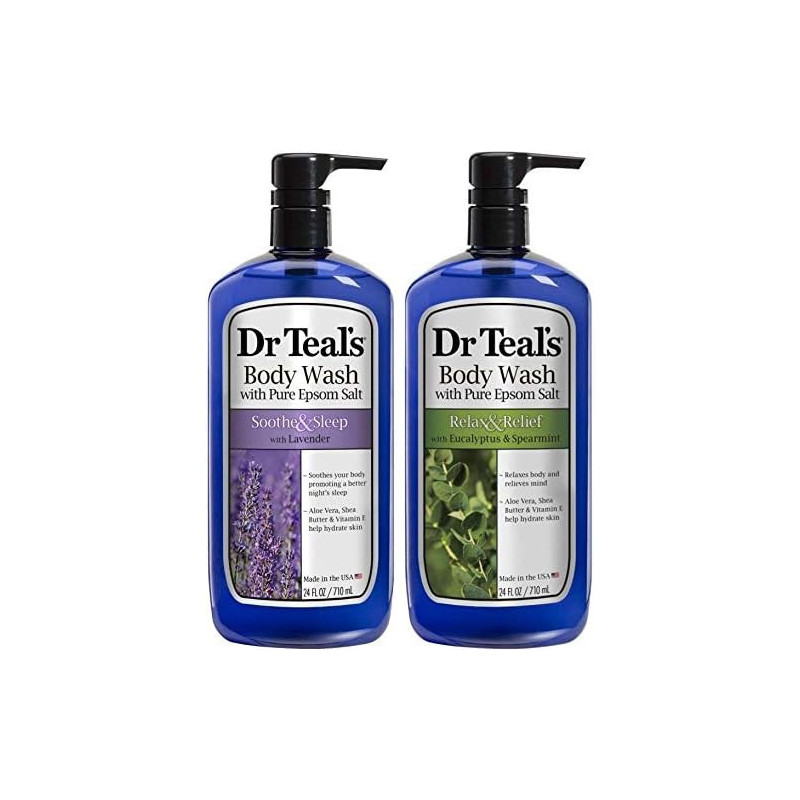 Dr Teal's Body Wash Combo Pack of 48 fl oz, Soothe And Sleep with Lavender and Relax And Relief with Eucalyptus And Spearmint
