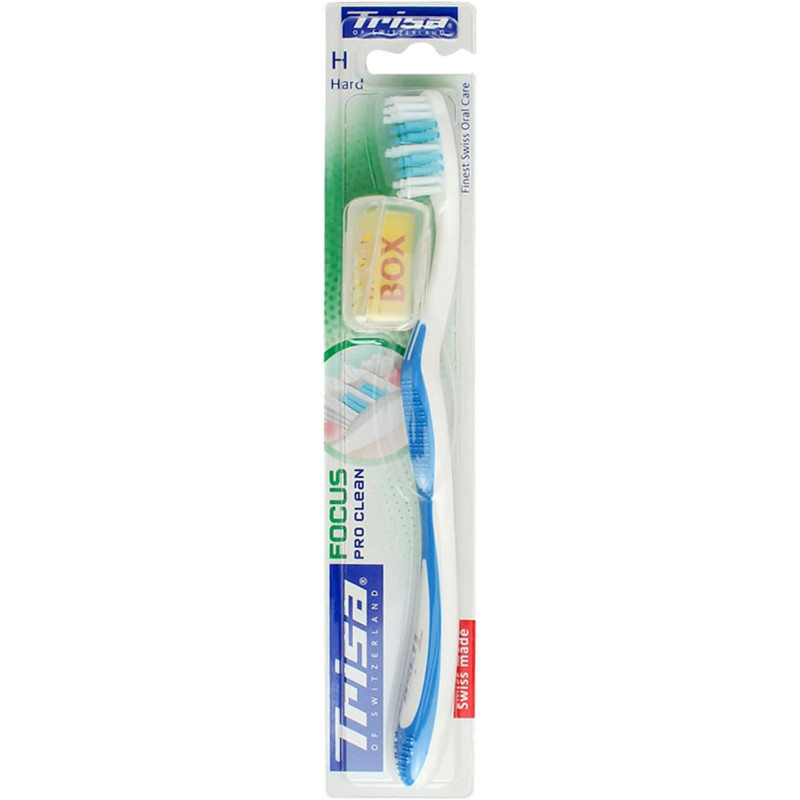 Trisa Focus Pro Clean Hard Adult Toothbrush with Hygiene Cap - Finest Swiss Oral Care