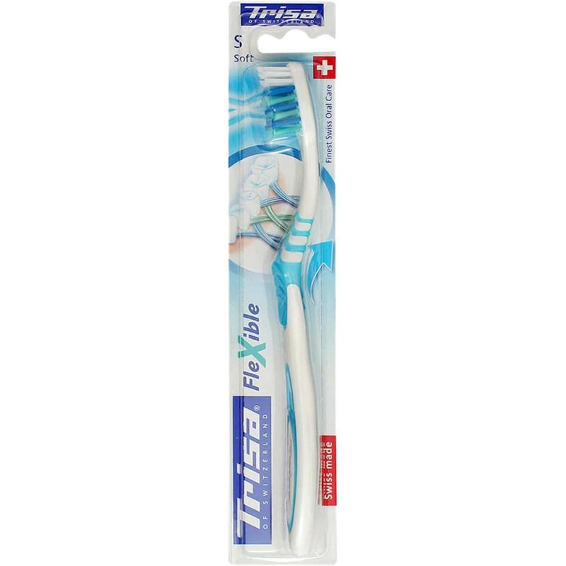 Trisa Flexible Soft Toothbrush With Finest Swiss Oral Care And Gentle on Teeth and Gums, Soft Bristles