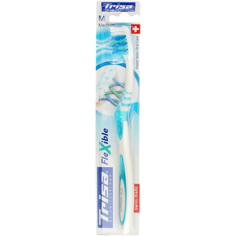 Trisa Flexible Medium Toothbrush With Finest Swiss Oral Care And Gentle on Teeth and Gums, Soft Bristles
