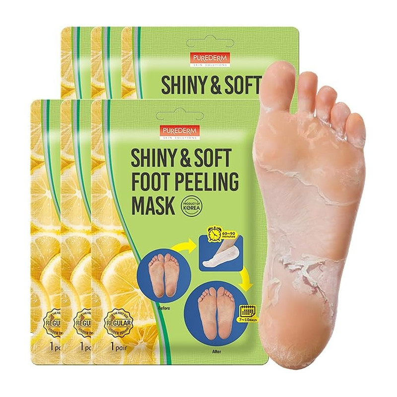 Purederm Shiny And Soft Foot Peeling Mask Set, 3 pair