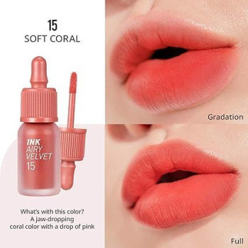 Peripera Ink Airy Velvet 15 Soft Coral, Long-Lasting, Moisturizing Formula