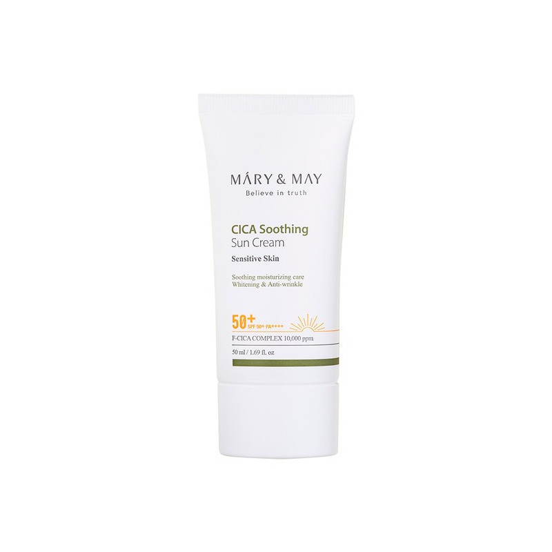 Mary And May Vegan Cica Soothing Sun Cream, Spf50+ Pa++++ 50Ml, Korean Skincare, Vegan, Daily Moisturizing Sunscreen, Light Finish, Moisturizer, Only Safe Ingredients
