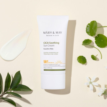 Mary And May Vegan Cica Soothing Sun Cream, Spf50+ Pa++++ 50Ml, Korean Skincare, Vegan, Daily Moisturizing Sunscreen, Light Finish, Moisturizer, Only Safe Ingredients