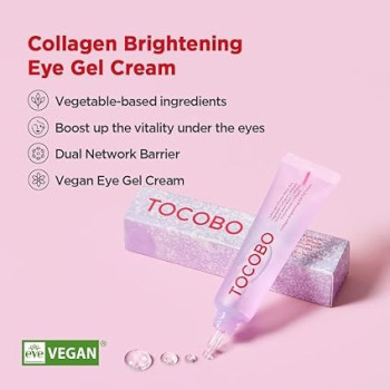 Tocobo Collagen Brightening Eye Gel Cream, Quartz Water, Lavender Water Extract, Brightening Eye Care, Eye Lifting, Vegan, Collagen Eye Cream, 30 Ml