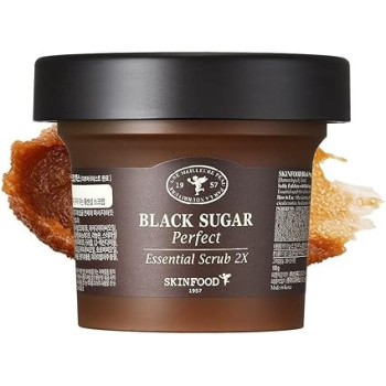 Skin Food Black Sugar Perfect Essential Scrub 2X, 210G, Facial Exfoliating Massage Scrub Without Irritation, Removes Blackheads And Dead Skin Cells For Rough Skin, Skin Smooth And Clear