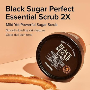 Skin Food Black Sugar Perfect Essential Scrub 2X, 210G, Facial Exfoliating Massage Scrub Without Irritation, Removes Blackheads And Dead Skin Cells For Rough Skin, Skin Smooth And Clear