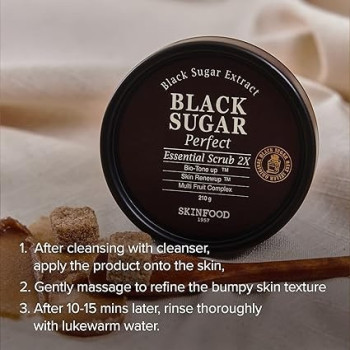 Skin Food Black Sugar Perfect Essential Scrub 2X, 210G, Facial Exfoliating Massage Scrub Without Irritation, Removes Blackheads And Dead Skin Cells For Rough Skin, Skin Smooth And Clear