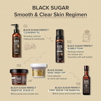 Skin Food Black Sugar Perfect Essential Scrub 2X, 210G, Facial Exfoliating Massage Scrub Without Irritation, Removes Blackheads And Dead Skin Cells For Rough Skin, Skin Smooth And Clear