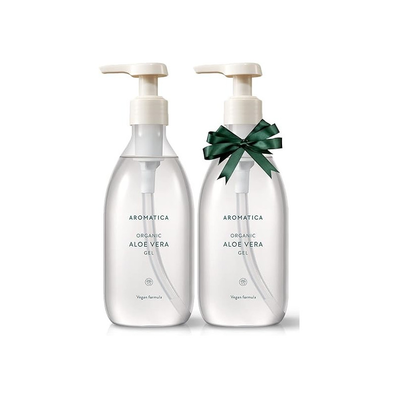 Aromatica Organic Aloe Vera Gel Gift Set, 300Ml Each, Vegan Body Moisturizer For Irritated Skin And Blemish, Sun Skin Care