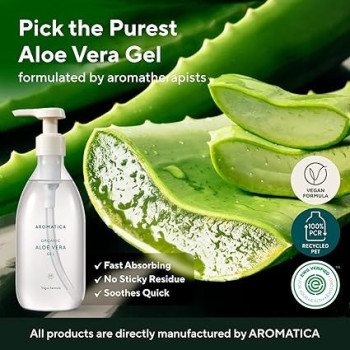 Aromatica Organic Aloe Vera Gel Gift Set, 300Ml Each, Vegan Body Moisturizer For Irritated Skin And Blemish, Sun Skin Care