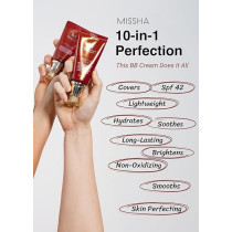 Missha M Perfect Cover Bb Cream, No.21 Light Beige For Bright Skin, Spf 42 Pa +++ 1.69 Fl Oz, Tinted Moisturizer For Face With Spf