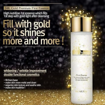 Secret Key 24K Gold Premium First Essence, 150Ml, High Nutrition 1 Step Skincare Essence With Gold Light After Cleansing, Brightening And Moisturizing Essence For Aging And Tough Skin