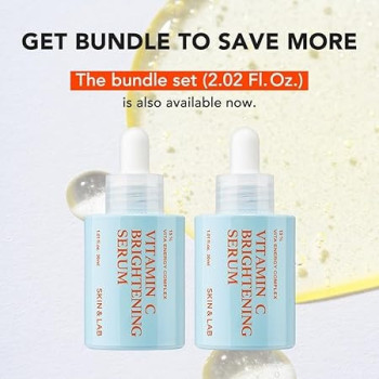 Skin And Lab Skin Science Solution, Vitamin C Brightening Serum For Face With Hyaluronic Acid And Niacinamide, Hyperpigmentation And Even Skin Tone, For Sensitive Skin, 30 Ml