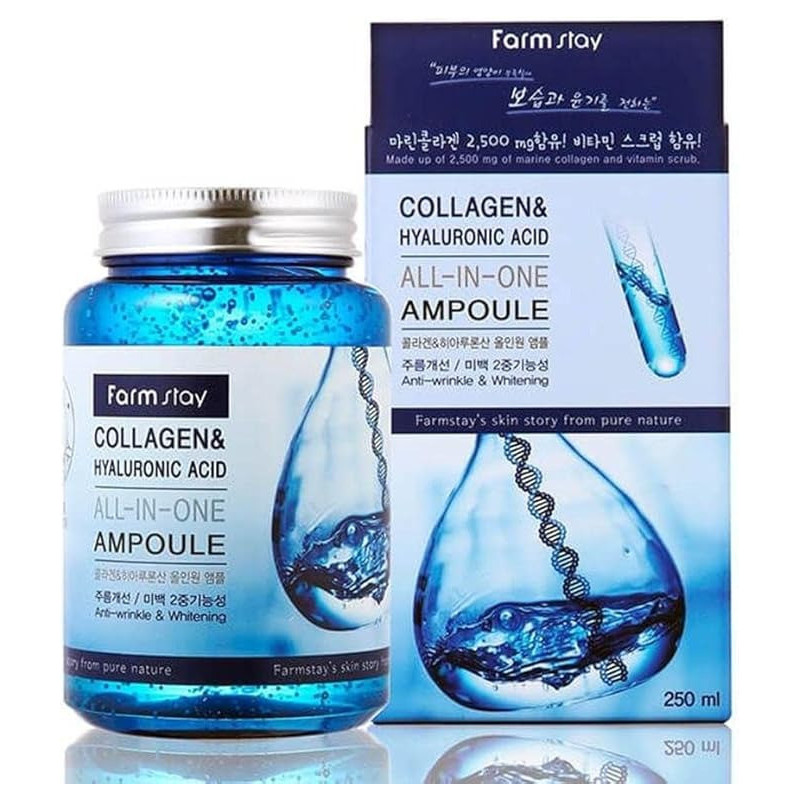 Farm stay Anti-Wrinkle Whitening All In 1 Ampoule Collagen And Hyaluronic Acid, 250 Ml