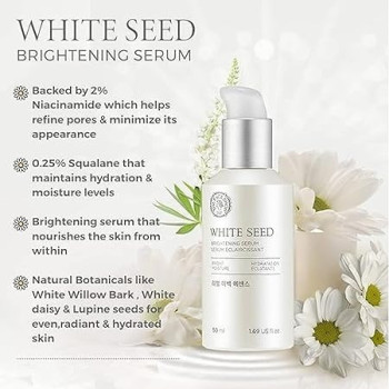 The Face Shop Whiteseed Brightening Serum, Deep Skin Brightening, Boost Moisturization And Pore Minimize, Skin Texture And Clarity Improvement, Dullness Reducing, 50 Ml