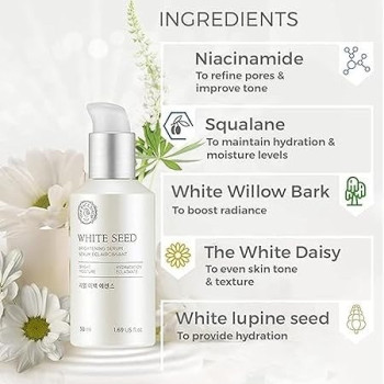 The Face Shop Whiteseed Brightening Serum, Deep Skin Brightening, Boost Moisturization And Pore Minimize, Skin Texture And Clarity Improvement, Dullness Reducing, 50 Ml